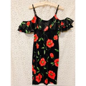 Yoyo5 Velvet Dress Black with Red Roses